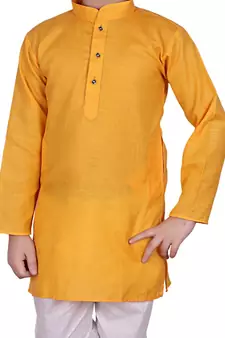 Yellow Self Design Cotton Boys Kurta Pajama Set