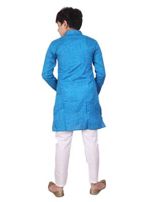 Firozi Jacquard Cotton Kurta Pyjama Set For Boys 2