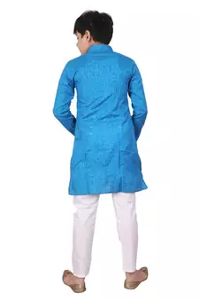 Firozi Jacquard Cotton Kurta Pyjama Set For Boys