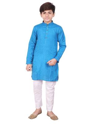 Firozi Jacquard Cotton Kurta Pyjama Set For Boys 1