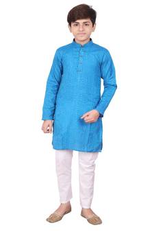 Firozi Jacquard Cotton Kurta Pyjama Set For Boys