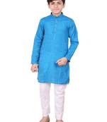 Firozi Jacquard Cotton Kurta Pyjama Set For Boys