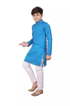 Firozi Jacquard Cotton Kurta Pyjama Set For Boys