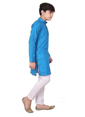 Firozi Jacquard Cotton Kurta Pyjama Set For Boys 5