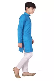 Firozi Jacquard Cotton Kurta Pyjama Set For Boys
