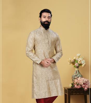 Men Jacquard Silk Woven white Embellished Kurta 1