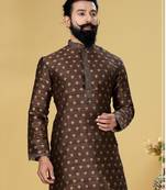 Men Brown Dupion Silk Woven Zari Buta Designer Kurta