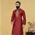Men Red Dupion Silk Woven Zari Buta Designer Kurta