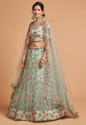 Exotic Sea Green Net Sequins Embroidered Wedding Designer Lehenga Choli with Dupatta 7