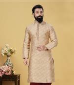 Men Jacquard Silk Woven white Embellished Kurta