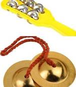 ROLIMOLI Brass plated Iron and Plastic Manjra Combo of 2 kartal music instrument 