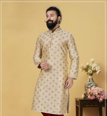 Men white Dupion Silk Embroidered Designer Kurta 1