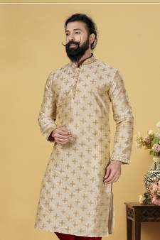 Men white Dupion Silk Embroidered Designer Kurta