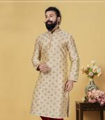Men white Dupion Silk Embroidered Designer Kurta