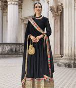 Black Georgette Anarkali Salwar Suit With Embroidery Sequence Work Semi Stitched Party Wear Suit