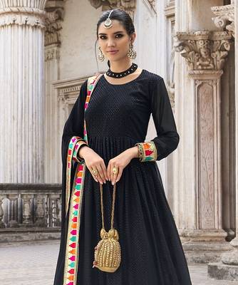 Black Georgette Anarkali Salwar Suit With Embroidery Sequence Work Semi Stitched Party Wear Suit 2