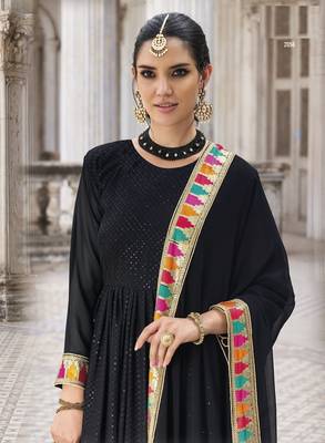Black Georgette Anarkali Salwar Suit With Embroidery Sequence Work Semi Stitched Party Wear Suit 3