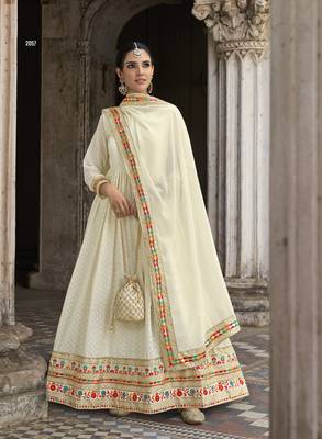 White Georgette Anarkali Salwar Suit With Embroidery Sequence Work Party Wear Suit 2