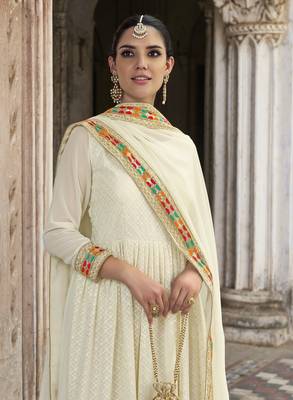 White Georgette Anarkali Salwar Suit With Embroidery Sequence Work Party Wear Suit 3