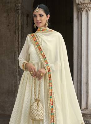 White Georgette Anarkali Salwar Suit With Embroidery Sequence Work Party Wear Suit 4