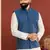 Men Blue Cotton Silk Nehru Jacket with Plain White Dupion Silk Kurta Churidar