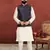 Men Blue Jacquard Silk Nehru Jacket with Plain White Dupion Silk Kurta Churidar