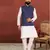 Men Blue Cotton Nehru Jacket with Plain White Dupion Silk Kurta Churidar