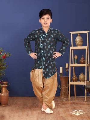 Boy's Black Jacquard Silk Kurta Dhoti Set 1
