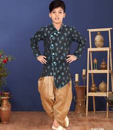 Boy's Black Jacquard Silk Kurta Dhoti Set
