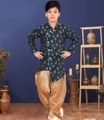 Boy's Black Jacquard Silk Kurta Dhoti Set