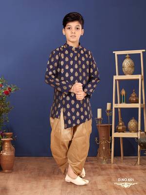 Boy's Blue Jacquard Silk Kurta Dhoti Set 1