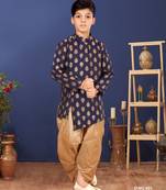 Boy's Blue Jacquard Silk Kurta Dhoti Set