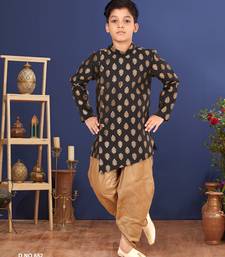 Boy's Black Jacquard Silk Kurta Dhoti Set