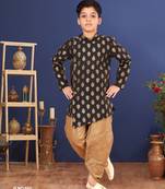 Boy's Black Jacquard Silk Kurta Dhoti Set