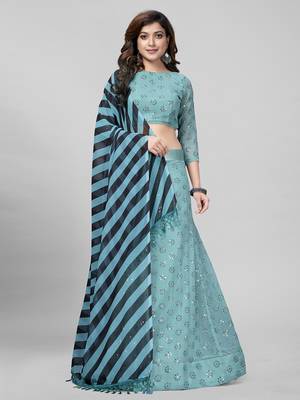 Turquoise Sequined Embroidered Georgette Fancy Lehenga Choli with Blouse Piece 1