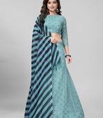 Turquoise Sequined Embroidered Georgette Fancy Lehenga Choli with Blouse Piece