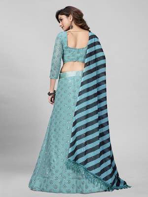 Turquoise Sequined Embroidered Georgette Fancy Lehenga Choli with Blouse Piece 3