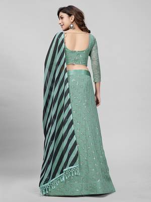 Light Green Sequined Embroidered Georgette Fancy Lehenga Choli with Blouse Piece 3