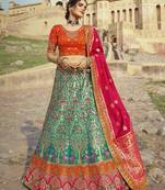 Multicolor hand woven silk semi stitched lehenga