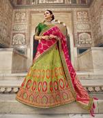 Multicolor hand woven silk semi stitched lehenga