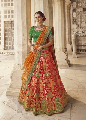 Multicolor hand woven silk semi stitched lehenga 1