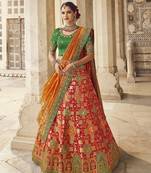 Multicolor hand woven silk semi stitched lehenga