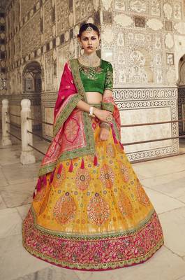 Multicolor hand woven silk semi stitched lehenga 1