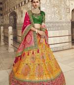 Multicolor hand woven silk semi stitched lehenga