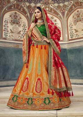 Multicolor hand woven silk semi stitched lehenga 1