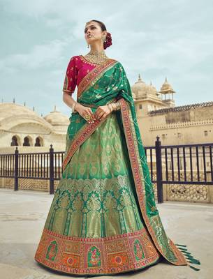 Multicolor hand woven silk semi stitched lehenga 1