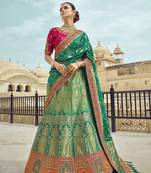 Multicolor hand woven silk semi stitched lehenga