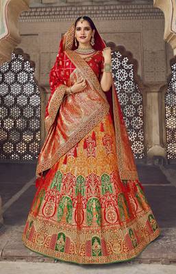 Multicolor hand woven silk semi stitched lehenga 1