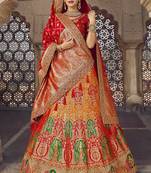 Multicolor hand woven silk semi stitched lehenga