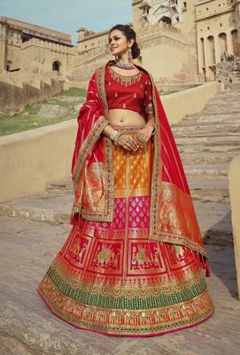Multicolor hand woven silk semi stitched lehenga 1